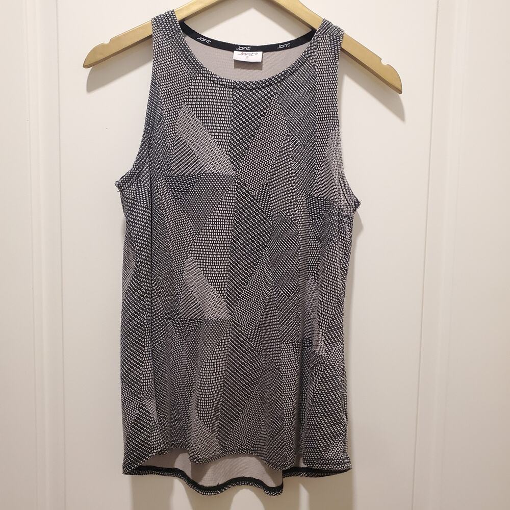 Jofit Womens Tank Top Size S Gray Black Geometric Shapes Sleeveless Flare Hi Low
